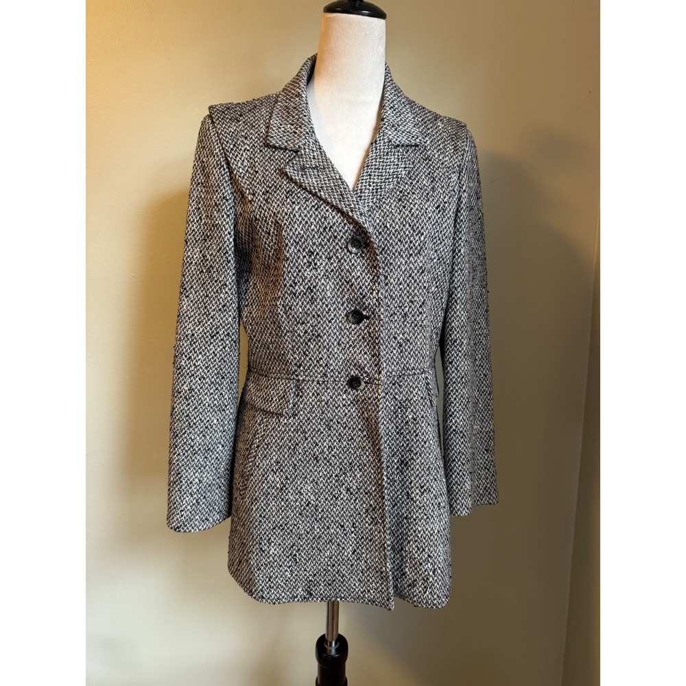 CARLISLE‎ Tweed Blazer Jacket 8 Black White Structured Button y2k preppy boho